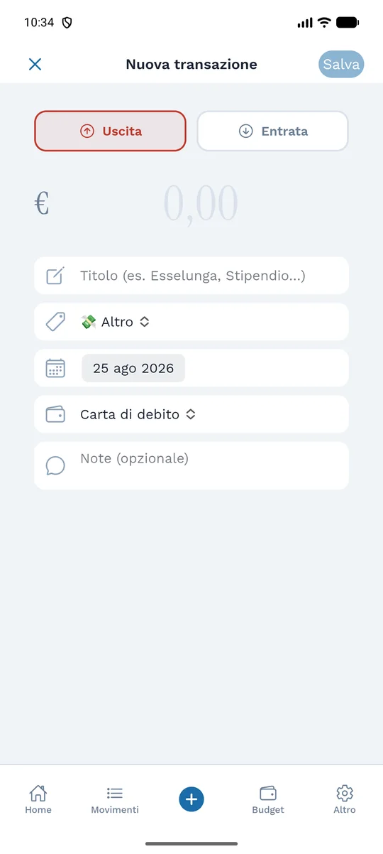 Inserire una spesa richiede pochi secondi