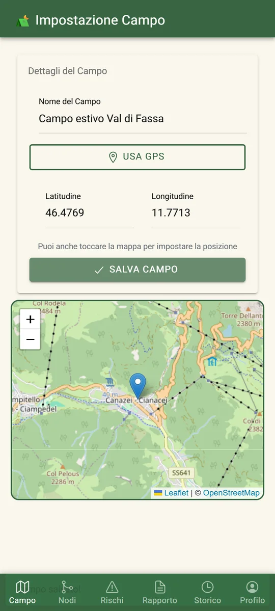 Impostazione del campo con la mappa